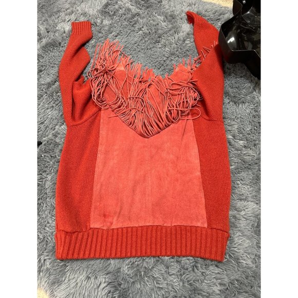 Pioneer Wear Sweater LARGE Cowgirl Cowboy Carter Fringe Suede Orange VTG 70s 80s - Picture 6 of 12